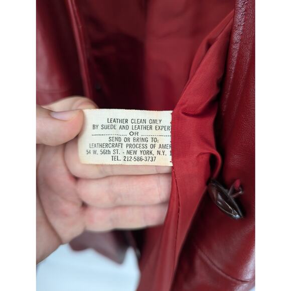 Vintage 24K Leather by Dan di Modes Burgundy Belted Trench Coat Women’s Size 14 - Picture 7 of 8